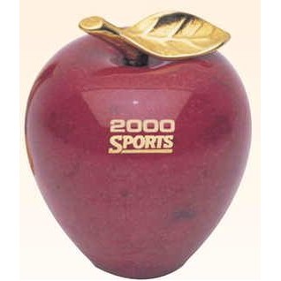 Solid Red Marble Apple Paperweight w/Gold Leaf